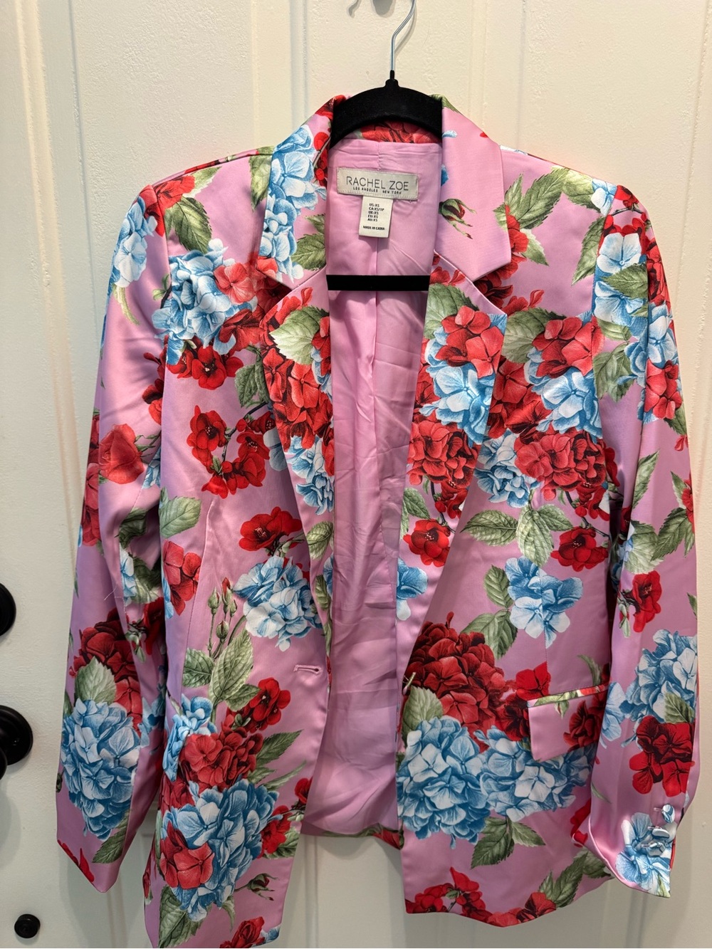 Rachel Zoe Pink Floral Blazer with Red & Blue Accents